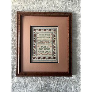 Handmade Needlepoint Cross Stitch Sampler Framed Art‎ Country Farmhouse Cottage
